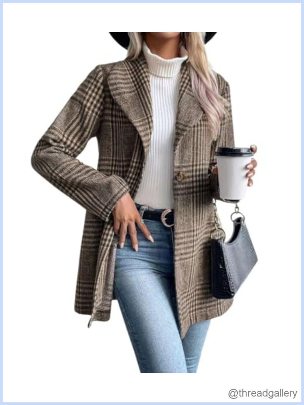 Women's Plaid Wool Blend Blazer Coat Shawl Collar Button Front Knee Length